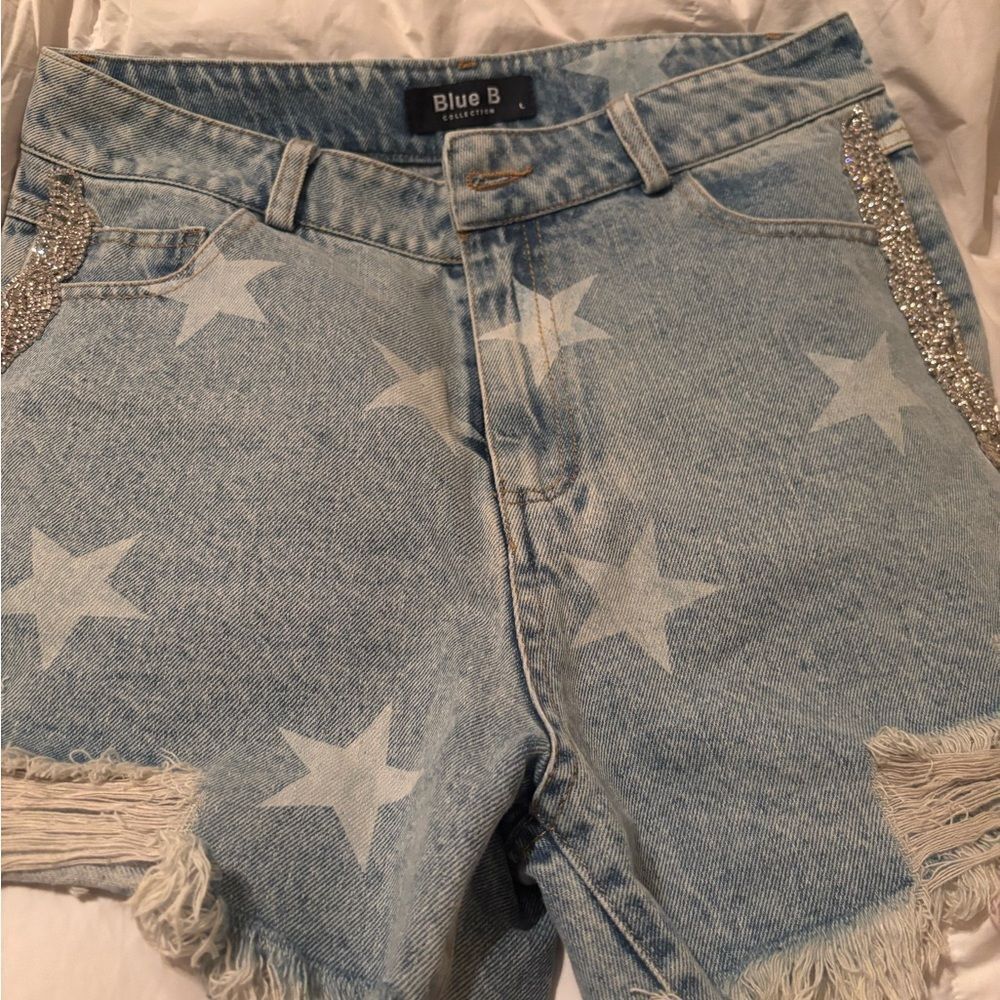 Blue B Star Print Denim Shorts